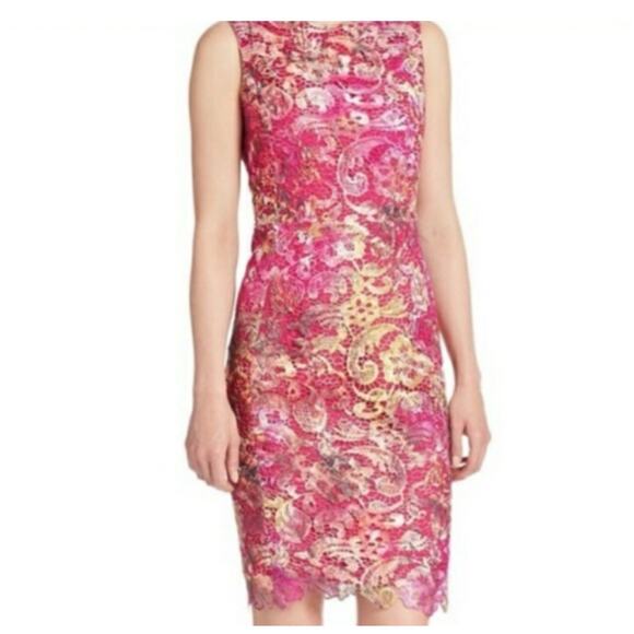 Badgley Mischka Dresses & Skirts - Belle Badgley Mischka Lace Pink Floral Ombre Dress Women's 8